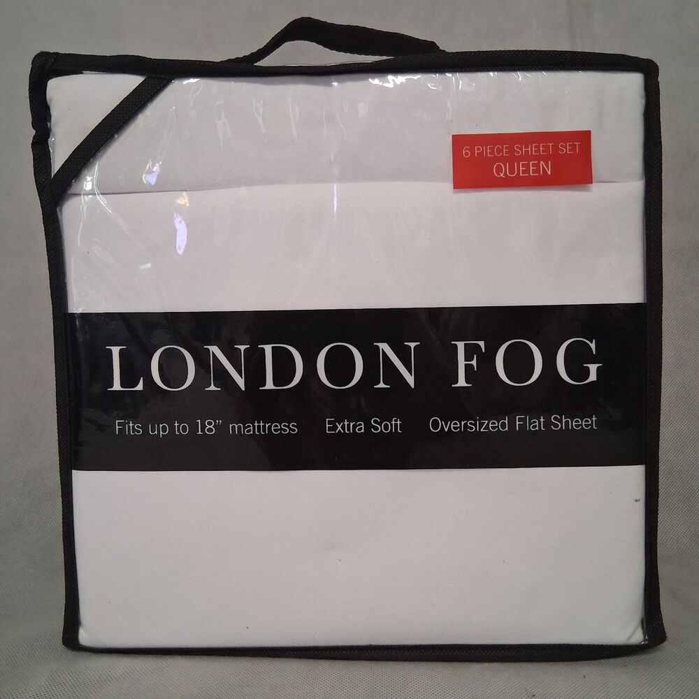 London Fog Queen 6 Piece Bedsheet Set White Luxurious and Soft Polyester Sheets
